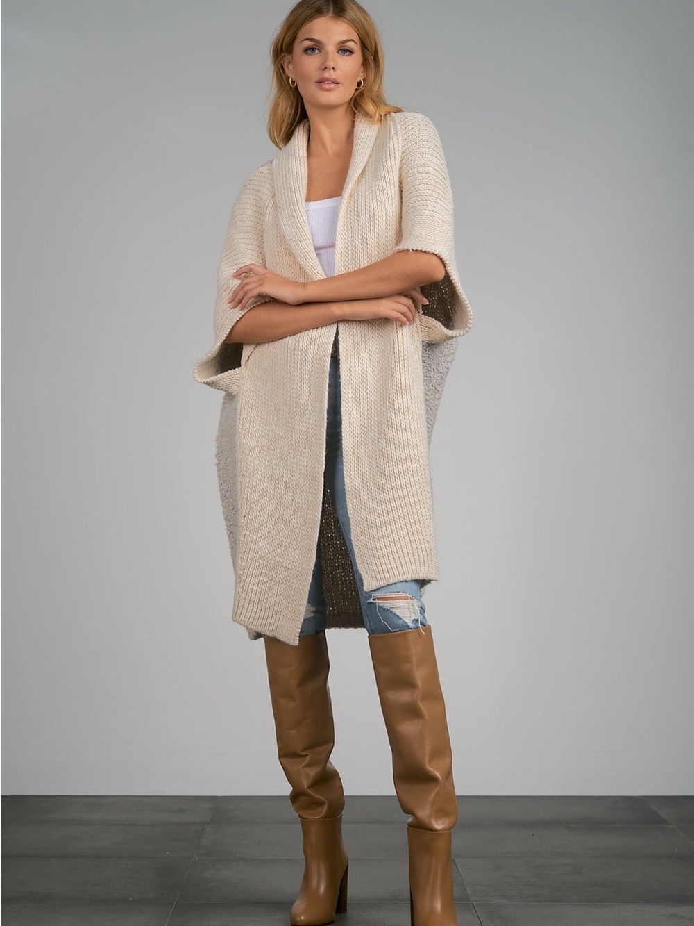 Elan Oatmeal Grey Long Cardigan Sweater
